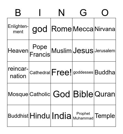 Religion  Bingo Card