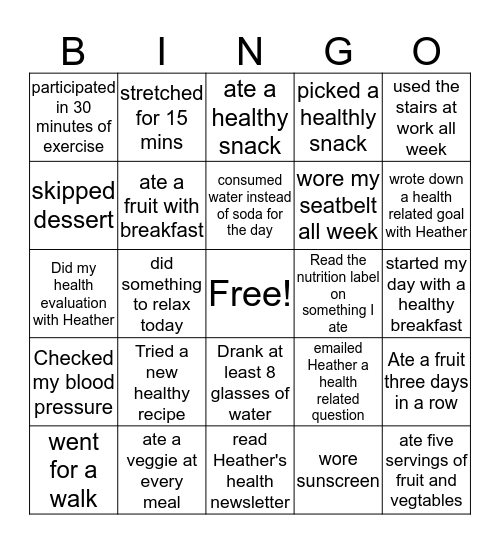 Thumbtack Health Bingo Card