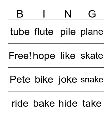 v-e WORDS Bingo Card