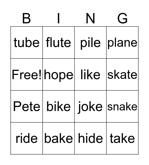 v-e WORDS Bingo Card