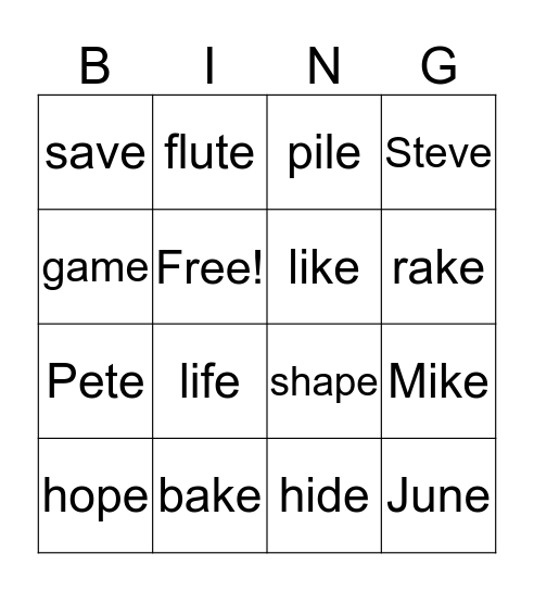 v-e WORDS Bingo Card