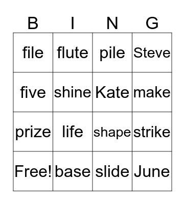 v-e WORDS Bingo Card