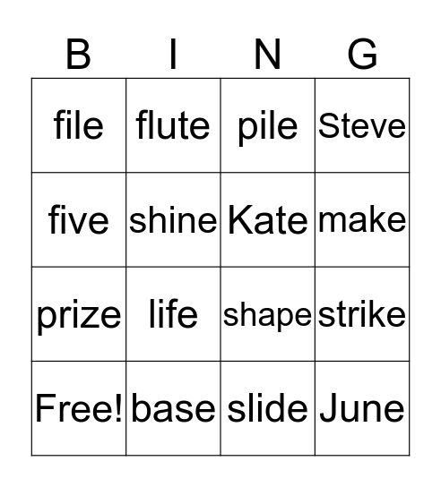 v-e WORDS Bingo Card