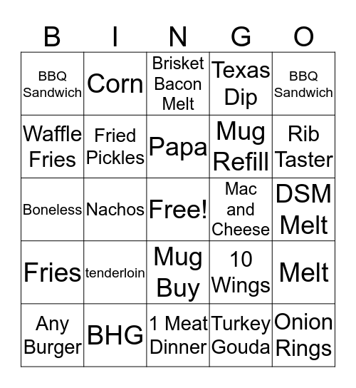 Jethro's Bingo Card