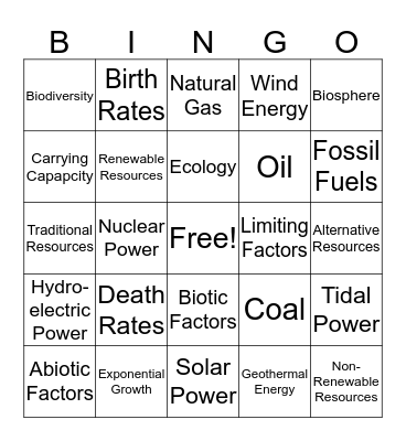 Biosphere Bingo Card