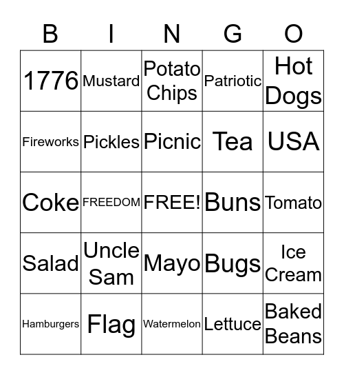 WELCH FAMILY FOURTH OF JULY Bingo Card