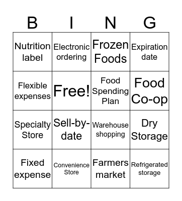 Foods 1 Bingo Card