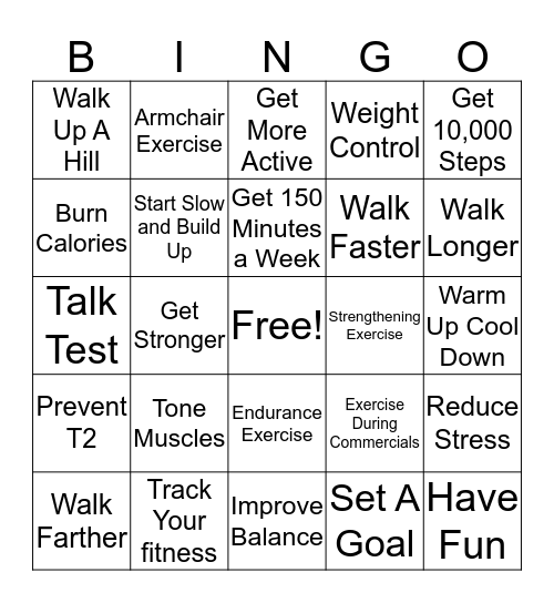 Keep Your Heart Strong - Exercise Bingo Card