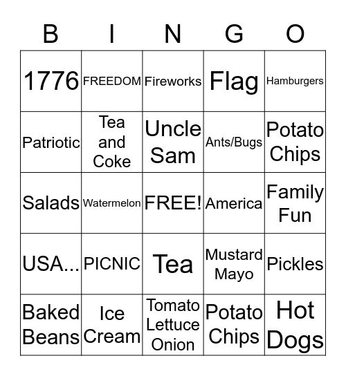 WELCH FAMILY 4TH OF JULY Bingo Card