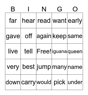 Word wall worbs 2ts grade  Bingo Card