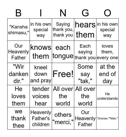 2 NEPHI 26:33 CHILDREN ALL OVER THE WORLD BINGO Card
