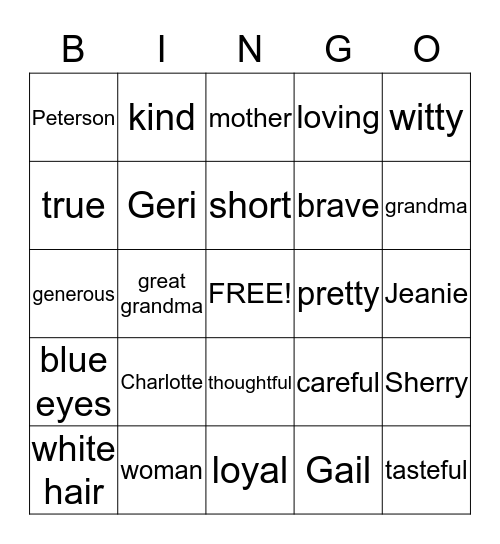 CHARLOTTE BINGO Card