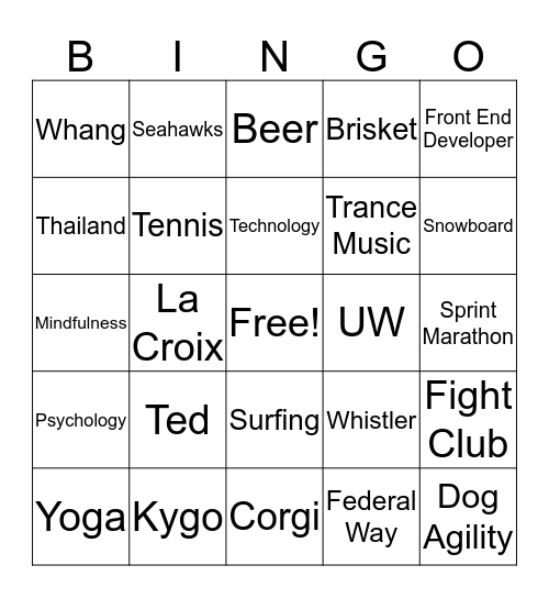 Ted Whang Bingo Card