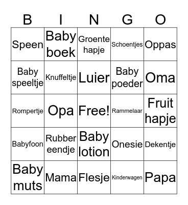 Baby Shower Bingo Card