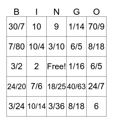 APTT Dividing Fractions Bingo Card