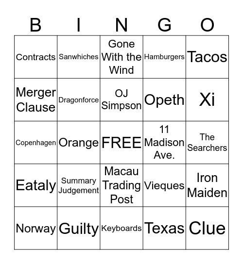 Pearson Legal Bingo FUN! Bingo Card