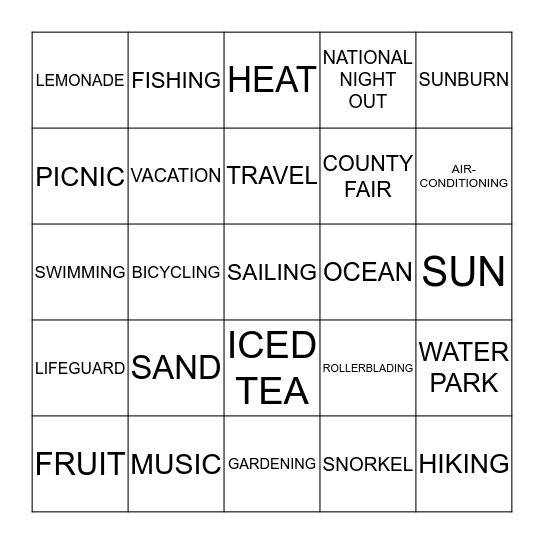 Sizzlin' Summer BINGO! Bingo Card