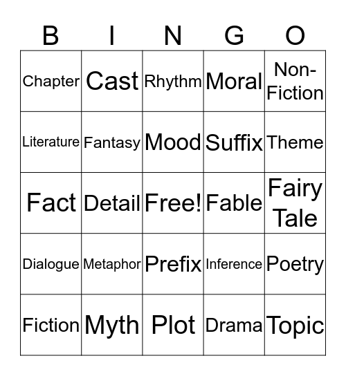 Academic Vocabulary  Bingo Card