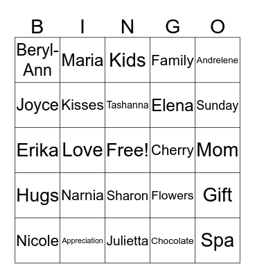 ESO Mother's Day Bingo Card