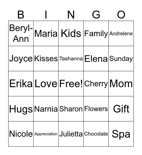 ESO Mother's Day Bingo Card