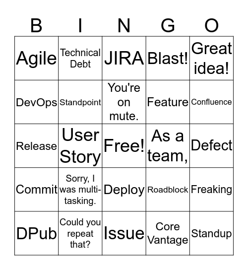 Standup Bingo Card