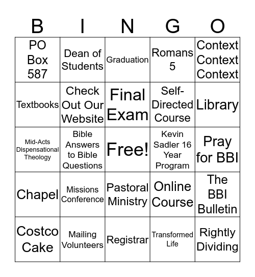 Untitled Bingo Card
