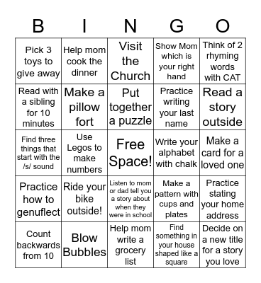 Kindergarten Ready BINGO! Bingo Card