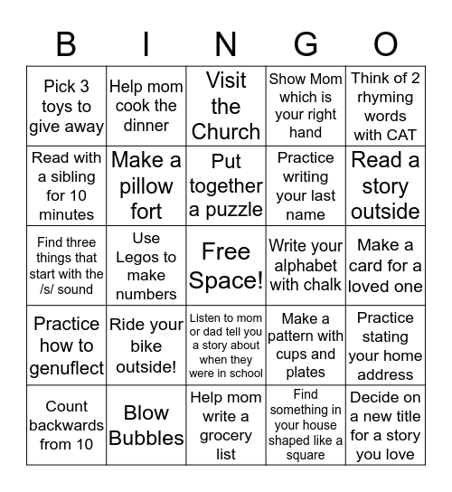 Kindergarten Ready BINGO! Bingo Card