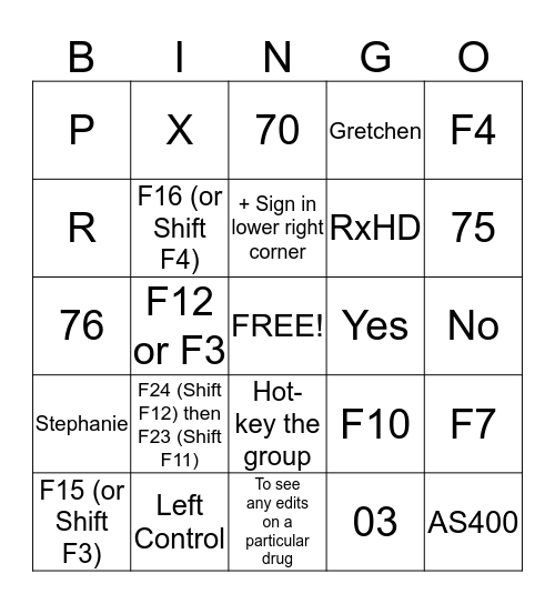RXCLAIMS Bingo Card