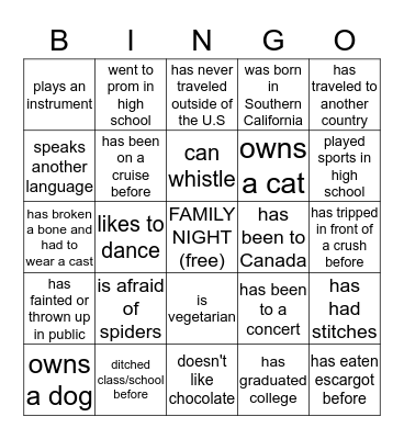 Get to know someone who... Bingo Card
