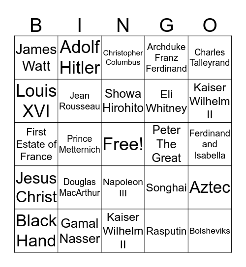 People of World History II Bingo Card