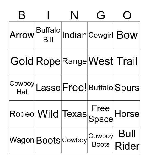 Cowboy Bingo Card