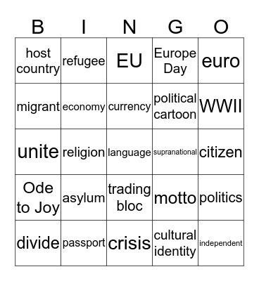 EU and Refugees Bingo Card
