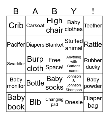 Baby Bingo Card