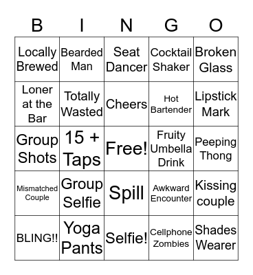 Josh's Pub Crawl Bingo Card