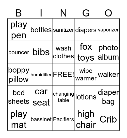 Tania's Baby Shower Bingo!!! Bingo Card