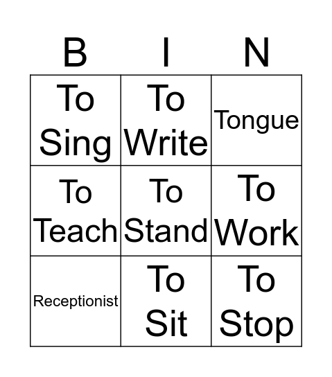 Bingo! Action Verbs, Occupations, Body Parts Bingo Card