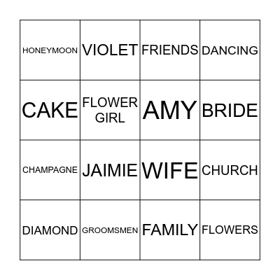 Jaimie's Bridal Shower Bingo Card