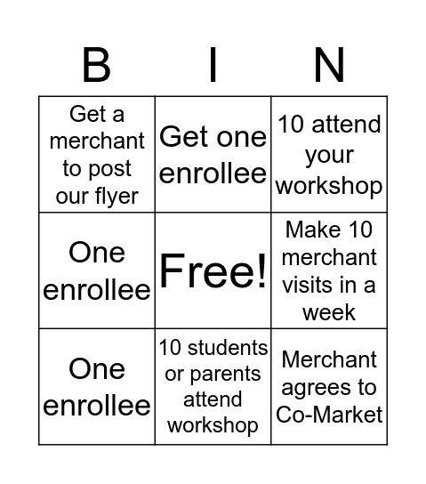 Win $50 Bingo Card