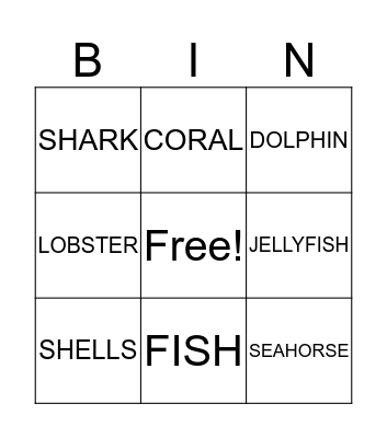 SEA ANIMALS Bingo Card