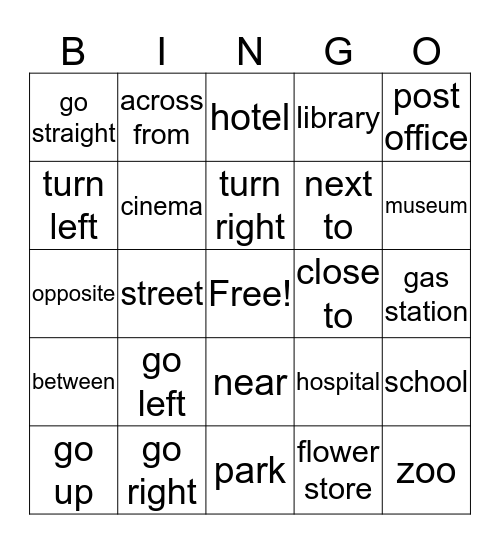 Directions  Bingo Card