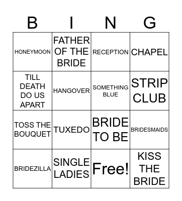 BRIDAL BINGO  Bingo Card