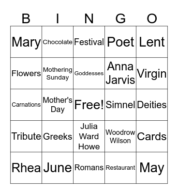 Mother's Day Bingo Card