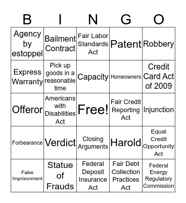 Business Law  Bingo Card
