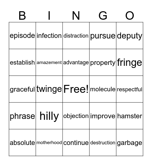 Audrey's Bingo Lesson 77 Bingo Card