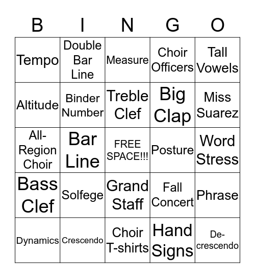 Choir BINGO! Bingo Card