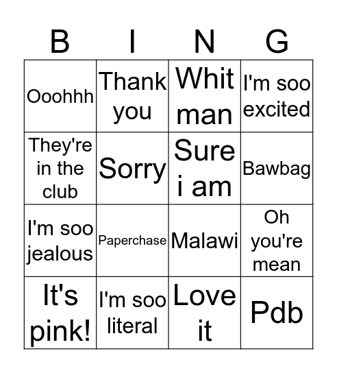 Susie Bingo Card