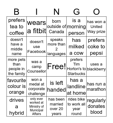 Find Someone Who Bingo Card