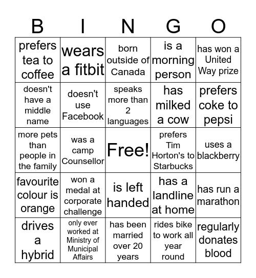 Find Someone Who Bingo Card