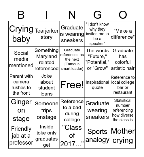 Graduate Bingo Card